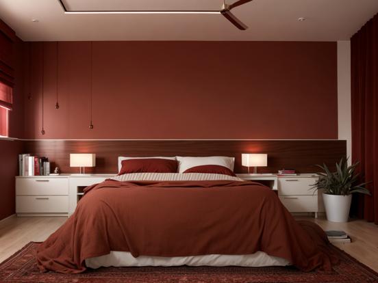 Red brown bedroom bed fan