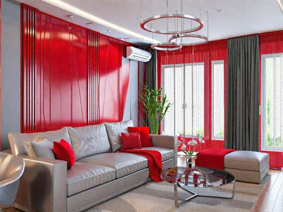 Bright red living room decor