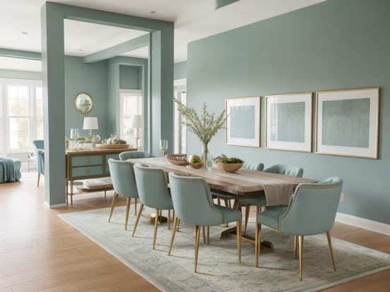 Teal gold dining room decor