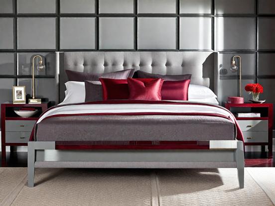 Red and grey luxury bed closeup