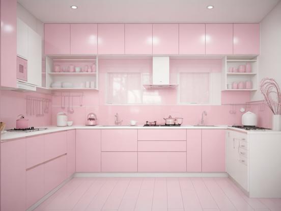 Pink kitchen closeup white counter