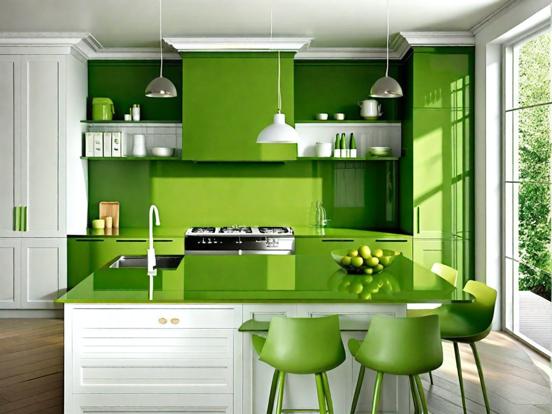 Green white kitchen closeup