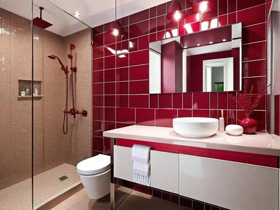 Red white modern bathroom