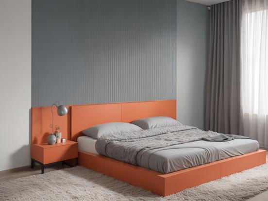 Cozy grey orange bedroom