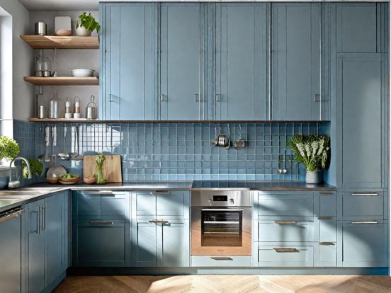 blue and silver kitchen