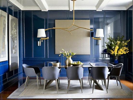 Blue gold dining room decor