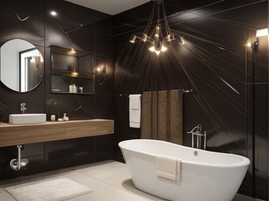 Luxury dark bathroom with tub