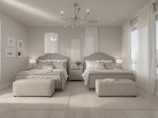 Two beds serene CGI bedroom