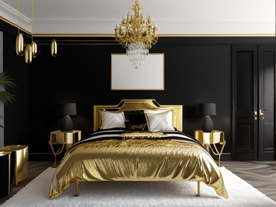 Luxury black gold bed closeup