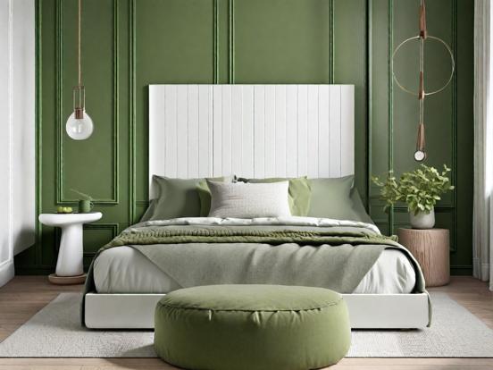 Green bed closeup white accents