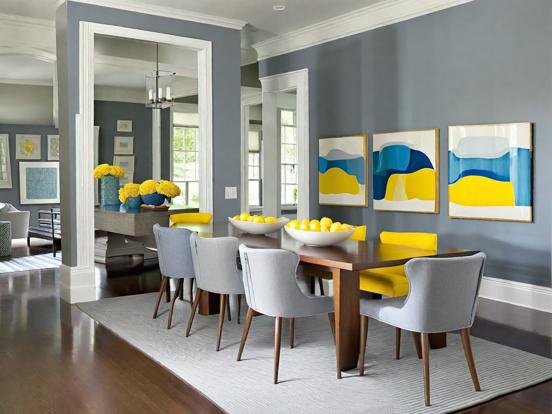 Blue yellow dining room setup