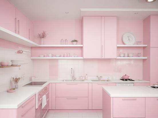 Pink kitchen closeup white top