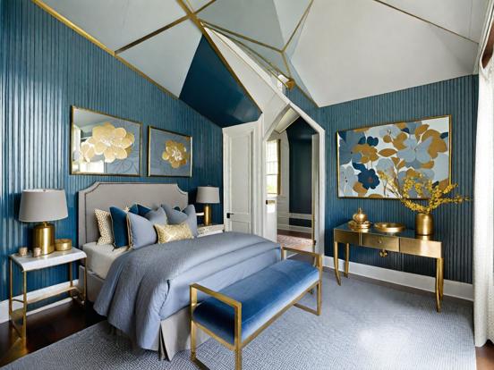 Blue Grey and Gold Guest Room Ideas