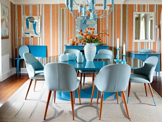 Teal orange dining room closeup