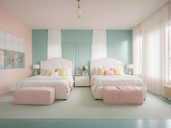 Cozy twin bed room pastel tones