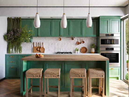 Modern green kitchen closeup