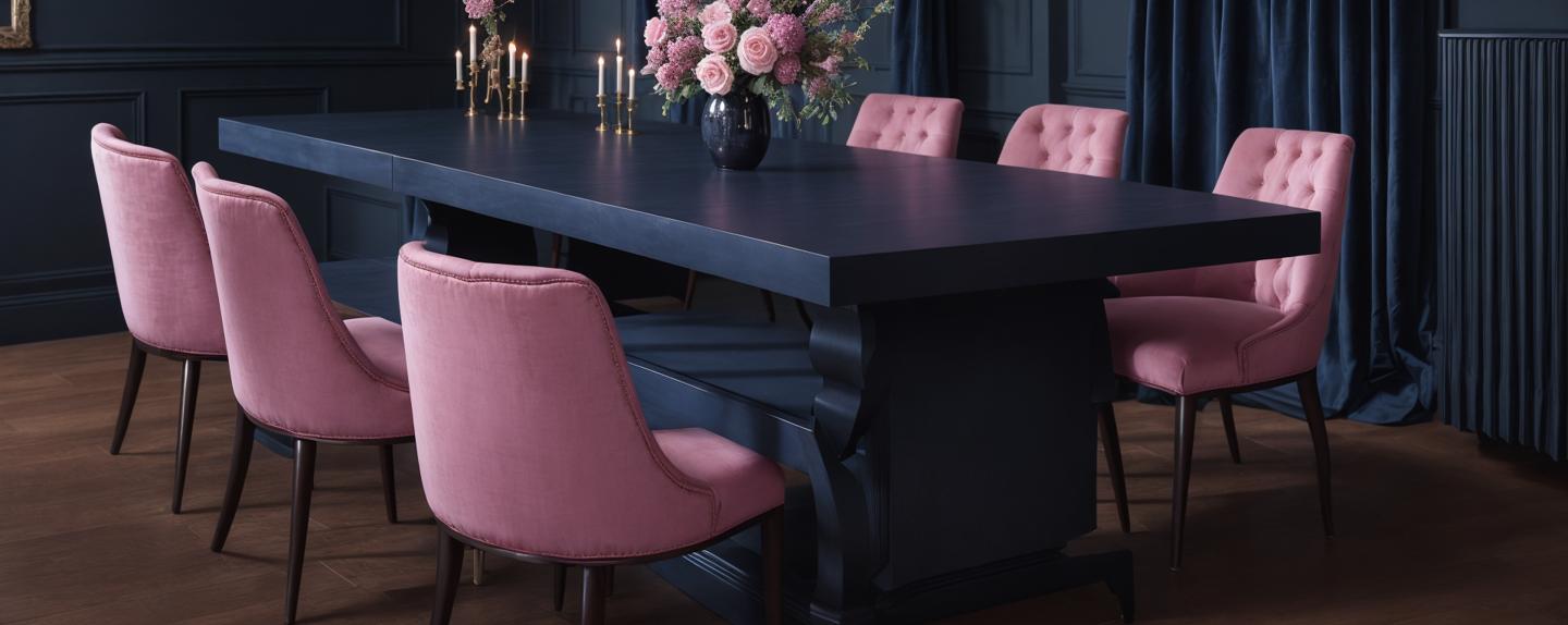 dark blue and pink dining room