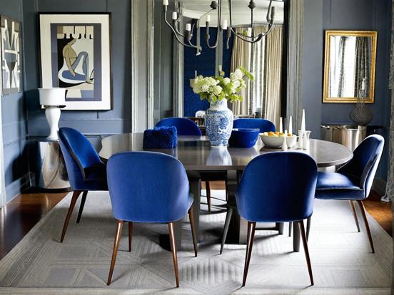 Blue dining table chairs setup