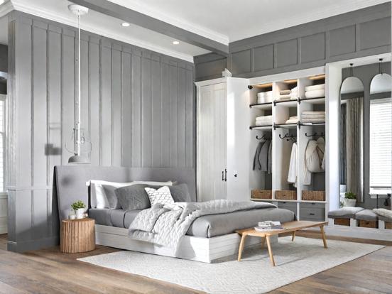 Serene grey blue bedroom