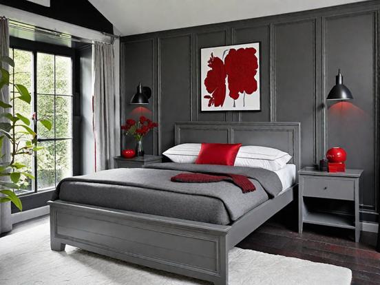 Red & grey bedroom decor