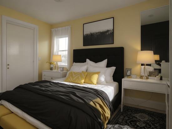 Yellow black bedroom decor