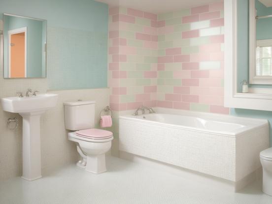 Pink blue tiled bathroom