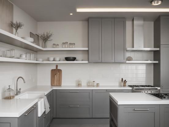 Luxury grey kitchen closeup