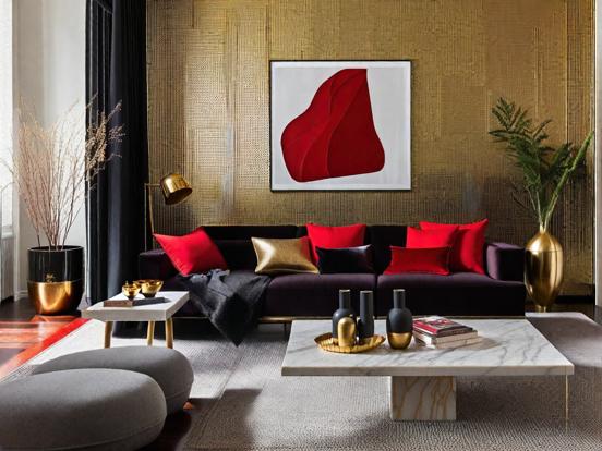 Bright living room red gold