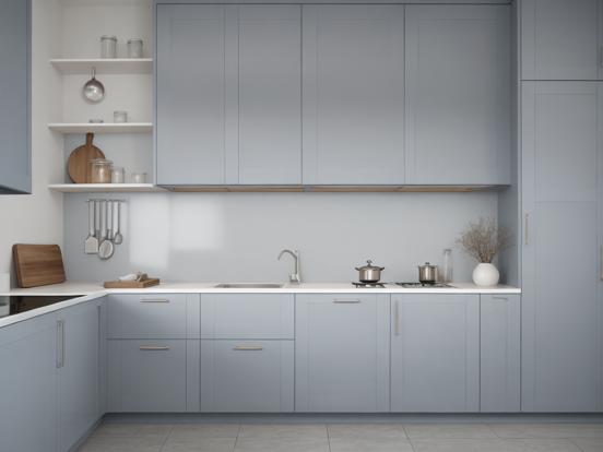 Luxury blue silver kitchen 3D