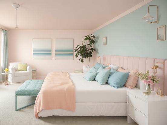 Cozy pastel bedroom setup