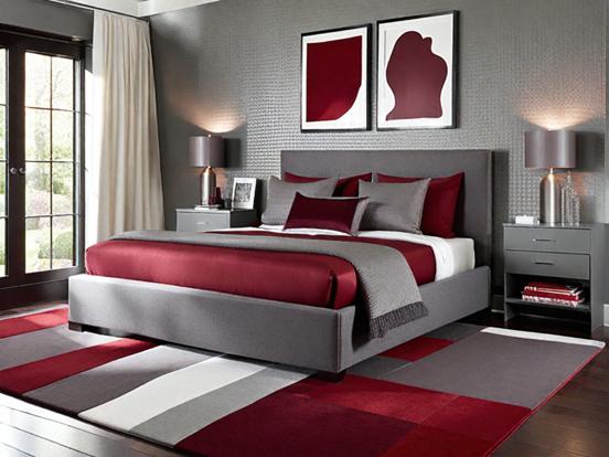 Red gray bedroom maroon accents