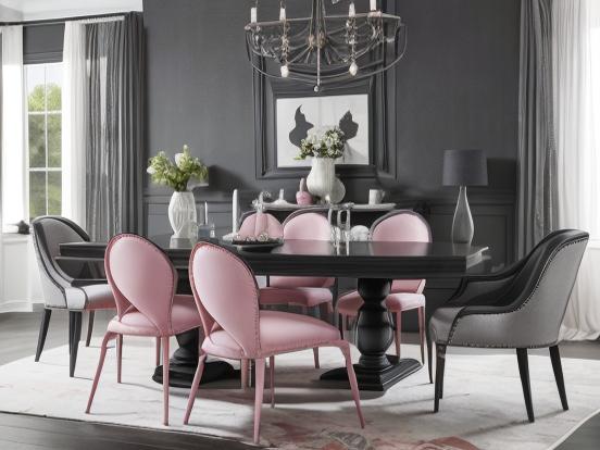 Dark pink dining room setup