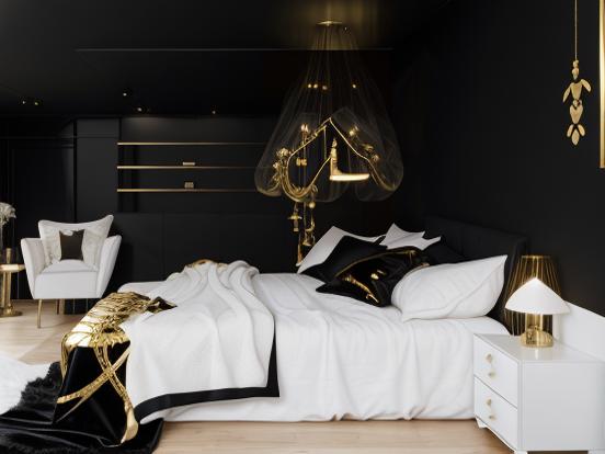 Luxury black gold bed setup