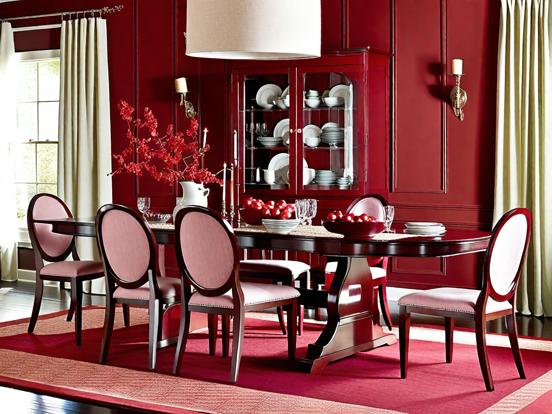 Red dining room velvet decor