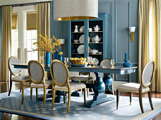 Blue gold dining room decor