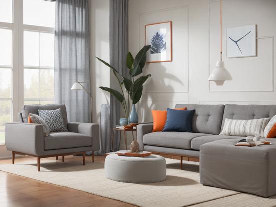 grey and orange living room