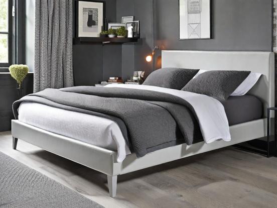 White grey king canopy bed