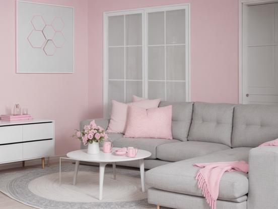 Bright pink gray living room