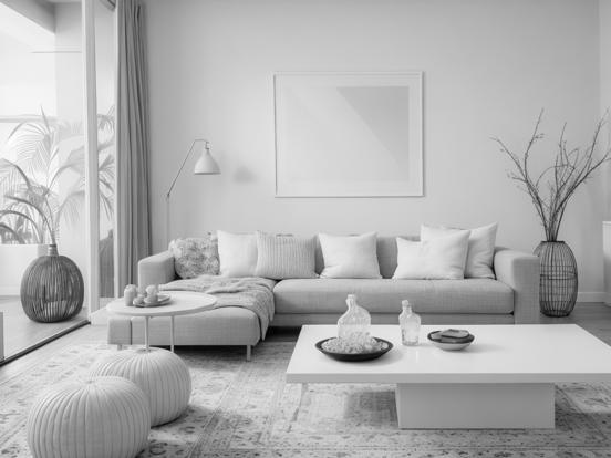 Living room with white couch