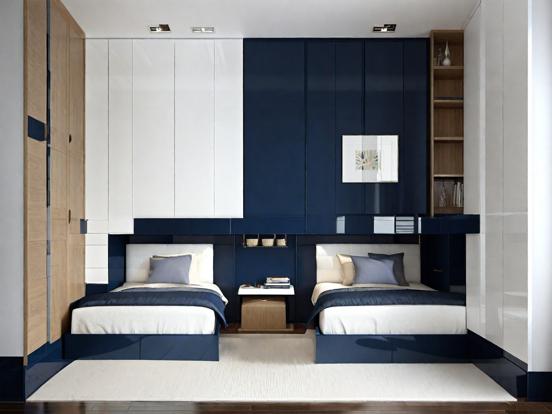 Two beds blue room decor