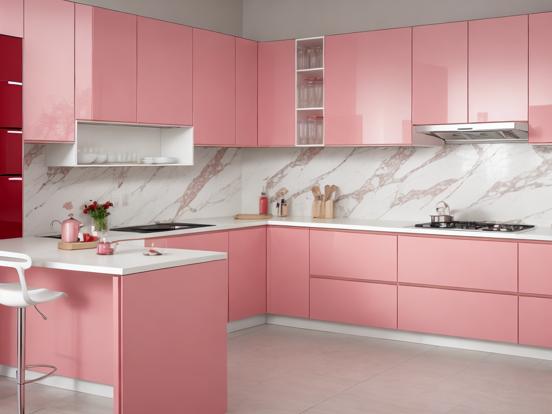 Closeup pink white kitchen