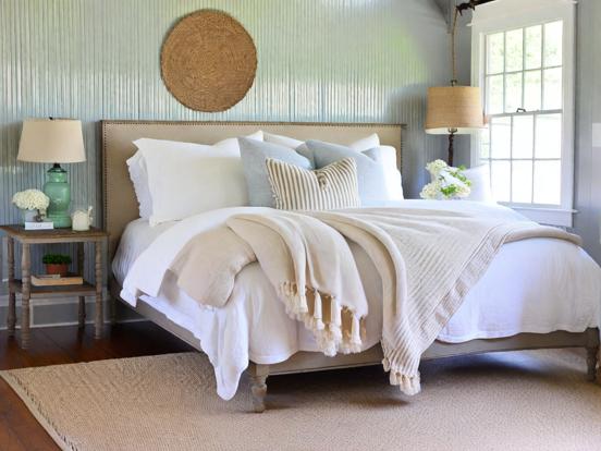 Cozy serene blue white bedroom