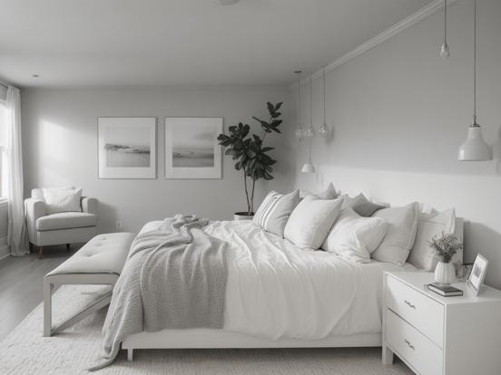 Closeup serene white bedroom