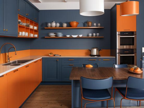 Kitchen closeup blue orange table