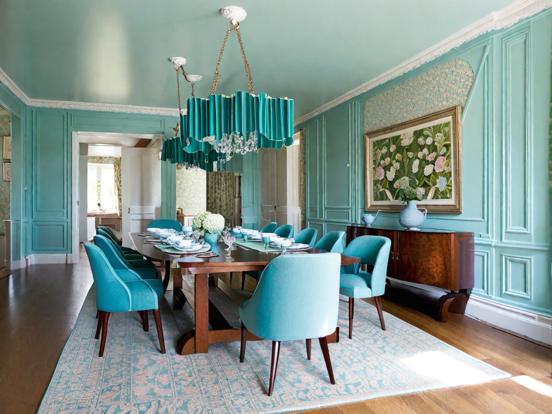 Teal dining room closeup