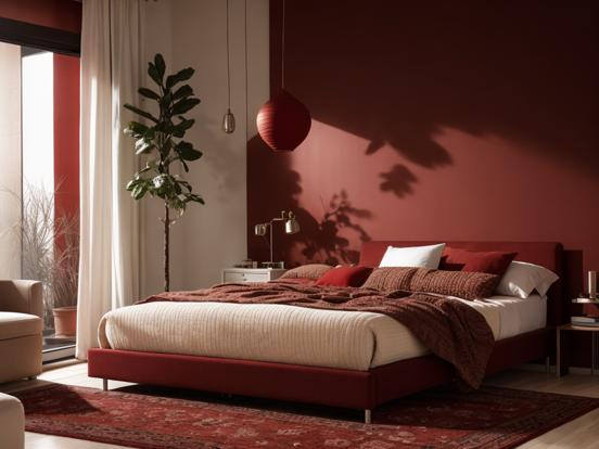 Red accented serene bedroom