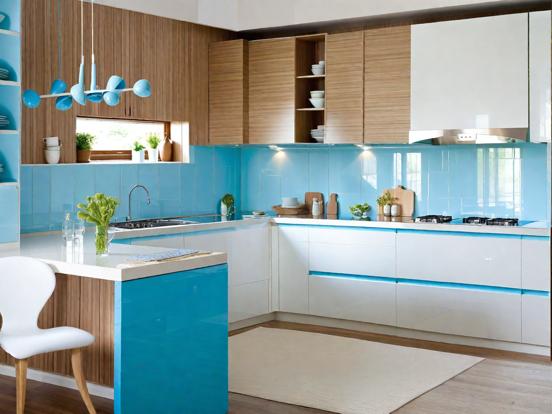 Modern blue kitchen closeup