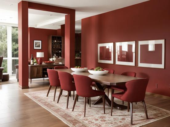 Red dining room wooden table