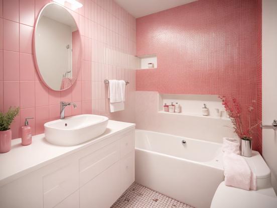 Pink bathroom with white toilet