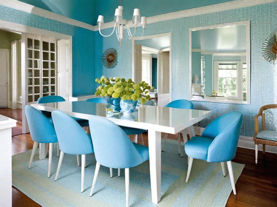 Blue dining table and chairs